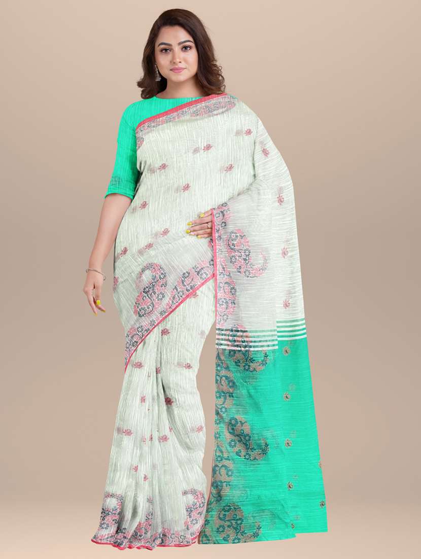 women's printed white colored saree with blouse - 19925982 -  Zoom Image - 0