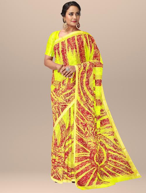 women's printed mellow yellow colored saree with blouse - 19925992 - Standard Image - 0