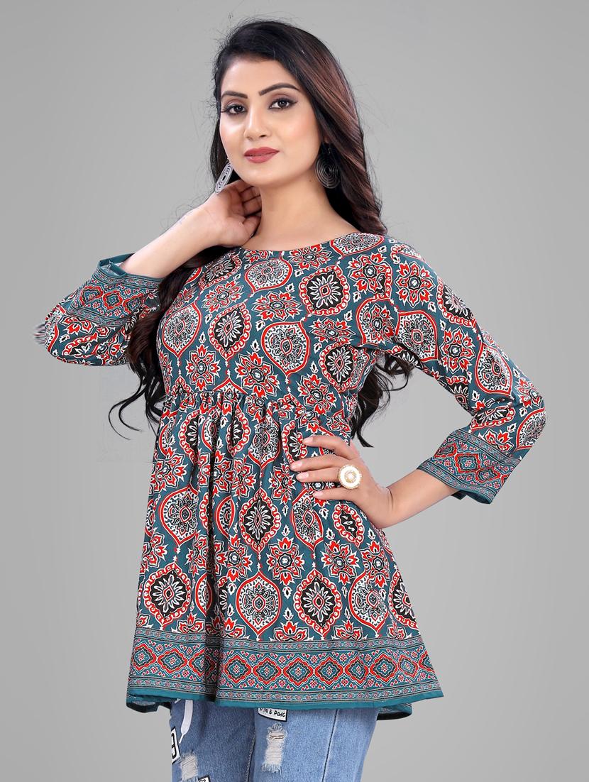 round neck printed peplum top - 19926267 - Standard Image - 1
