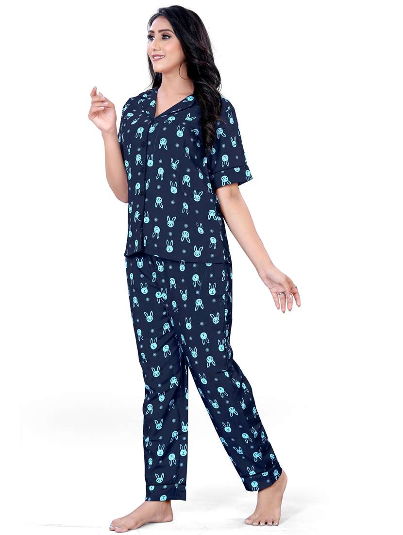 dark blue printed pyjama set nightwear  - 19926298 -  Standard Image - 1