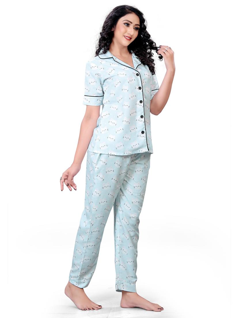 light blue printed pyjama set nightwear  - 19926301 -  Standard Image - 1
