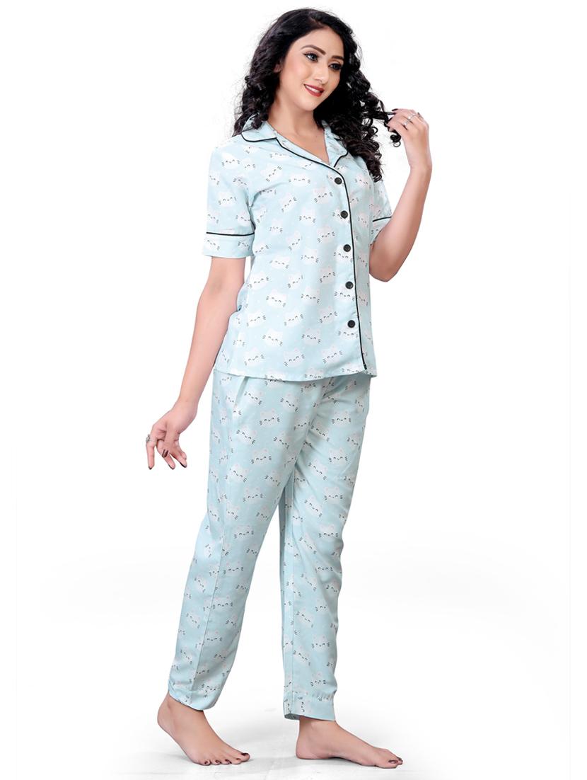 blue printed pyjama set nightwear  - 19926302 -  Standard Image - 1