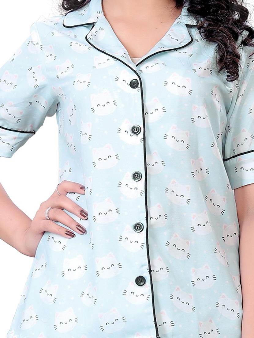 blue printed pyjama set nightwear - 19926302 - Standard Image - 4