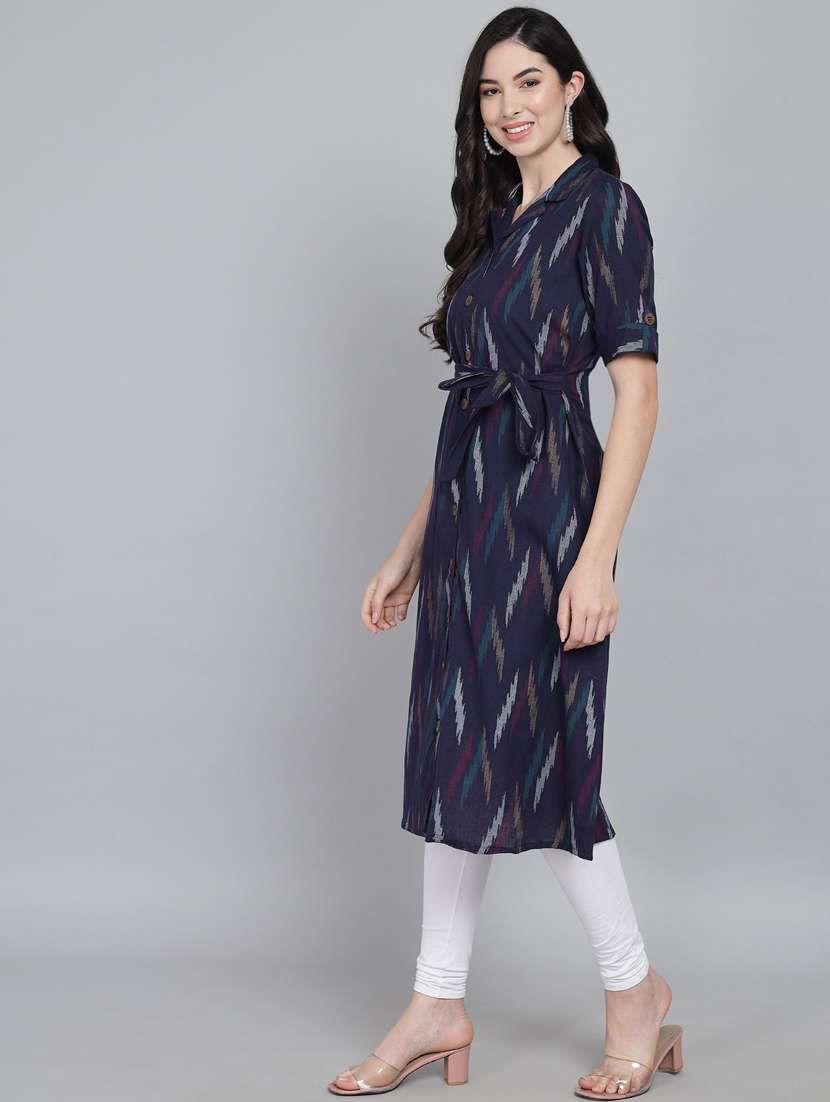 shirt collar neck printed straight kurta - 19926683 -  Standard Image - 1