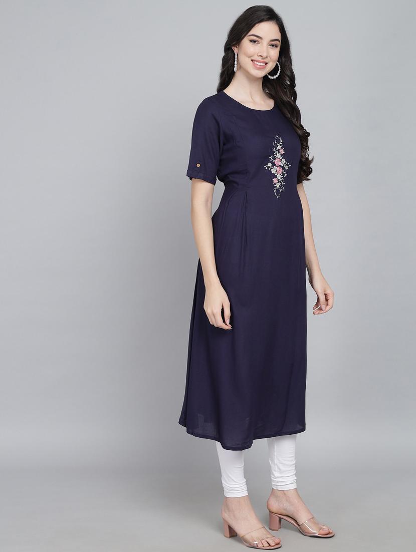 round neck solid a-line kurta - 19926685 - Standard Image - 1