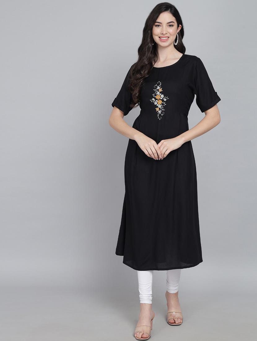 round neck solid a-line kurta - 19926686 - Standard Image - 1