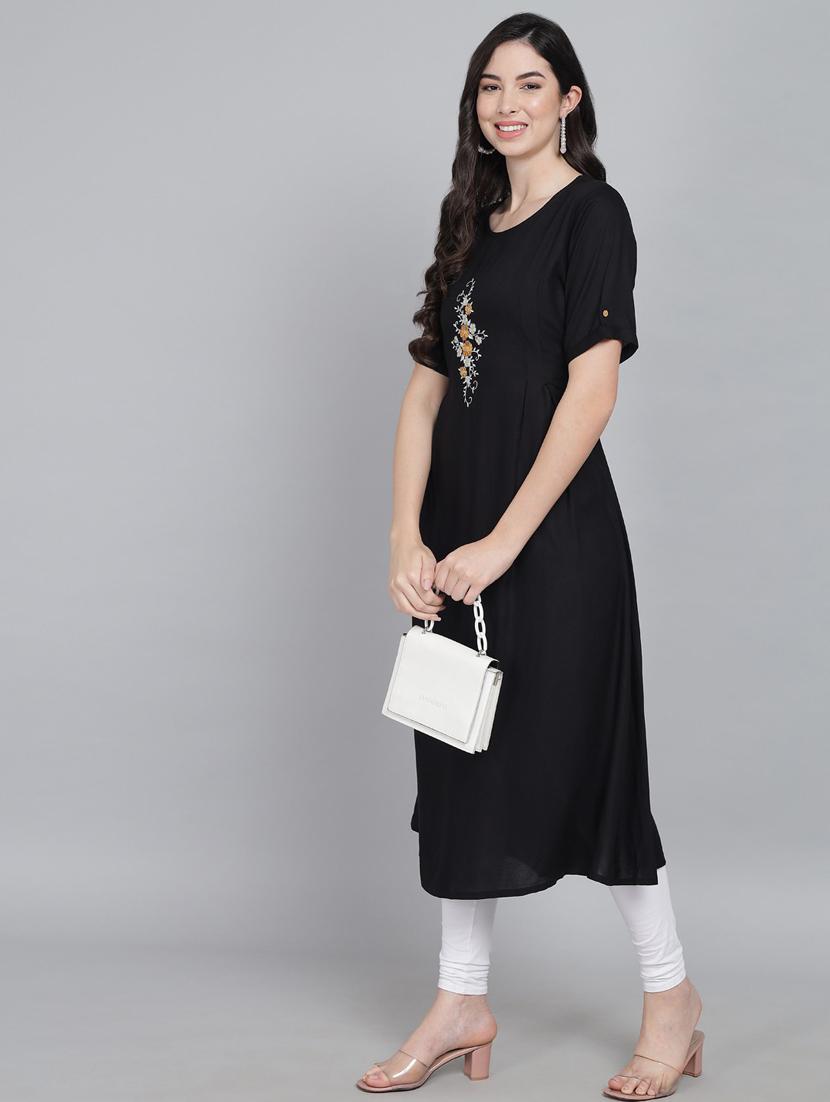 round neck solid a-line kurta - 19926686 - Standard Image - 4