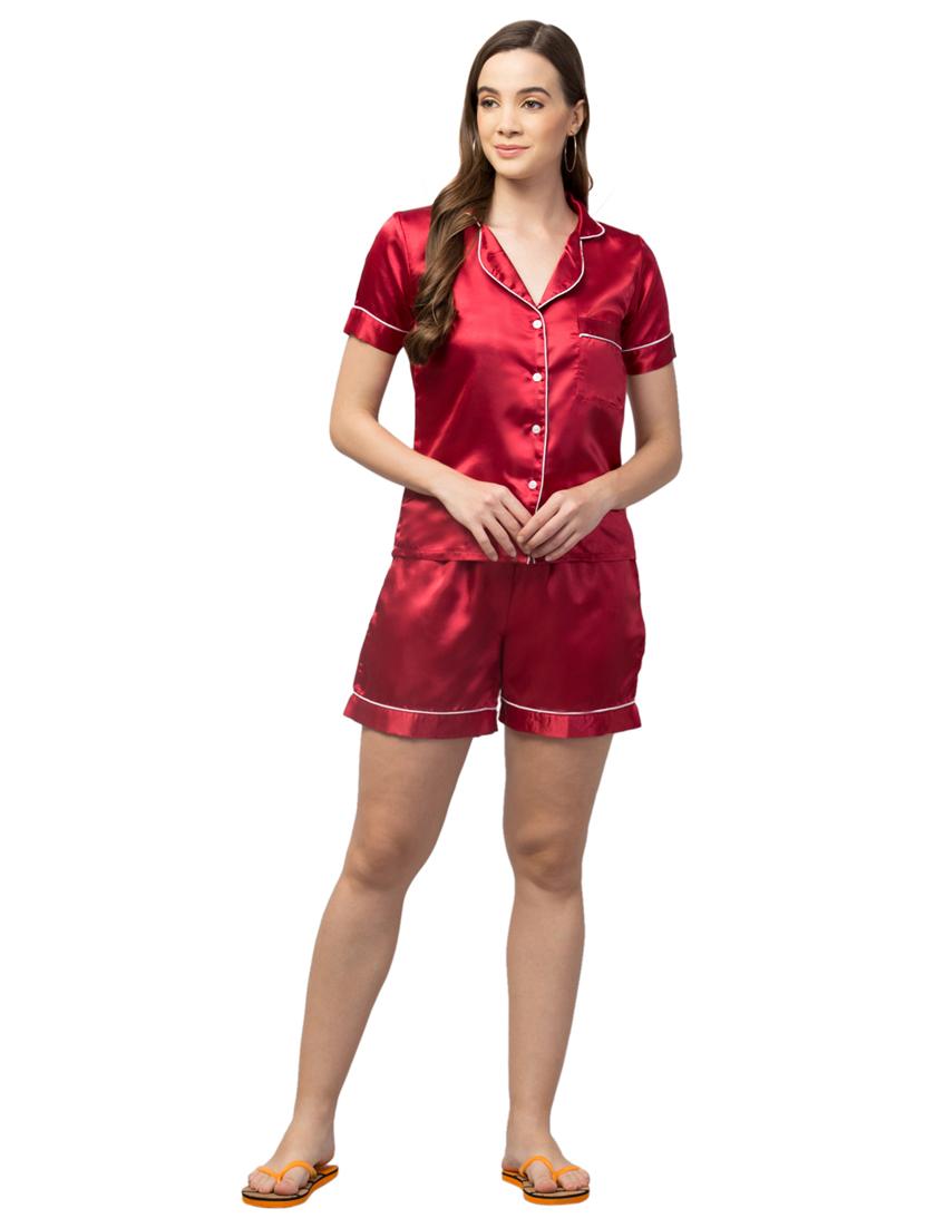 red solid shorts nightwear set - 19926696 - Standard Image - 4