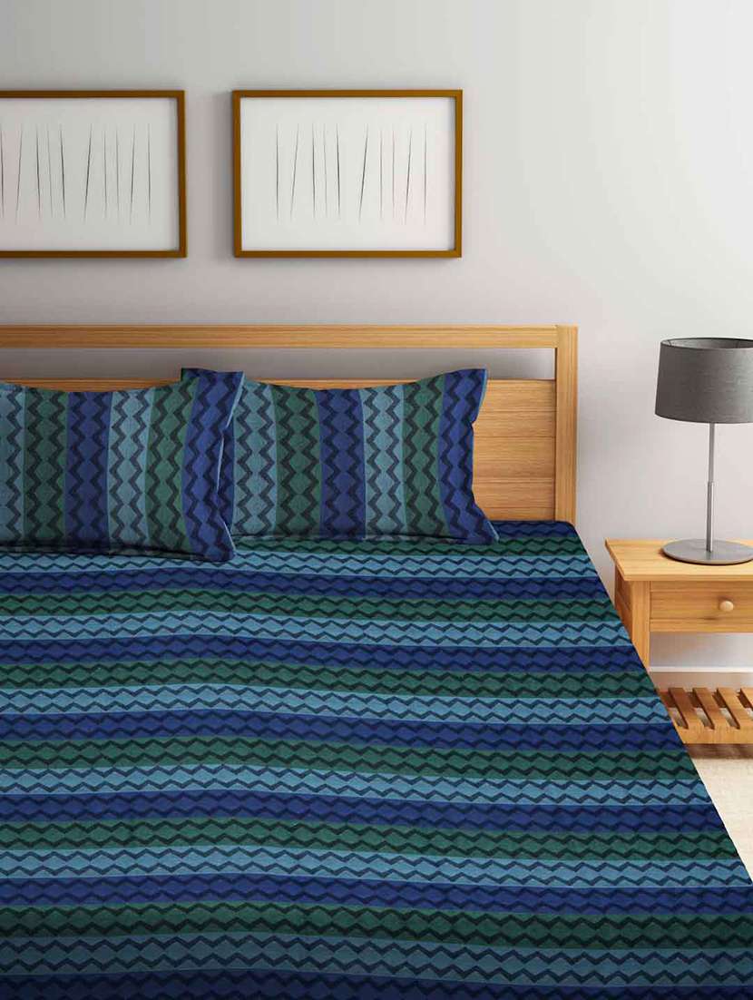 fabinaliv multicolor striped 100% cotton handwoven king size double bedcover with 2 pillow covers