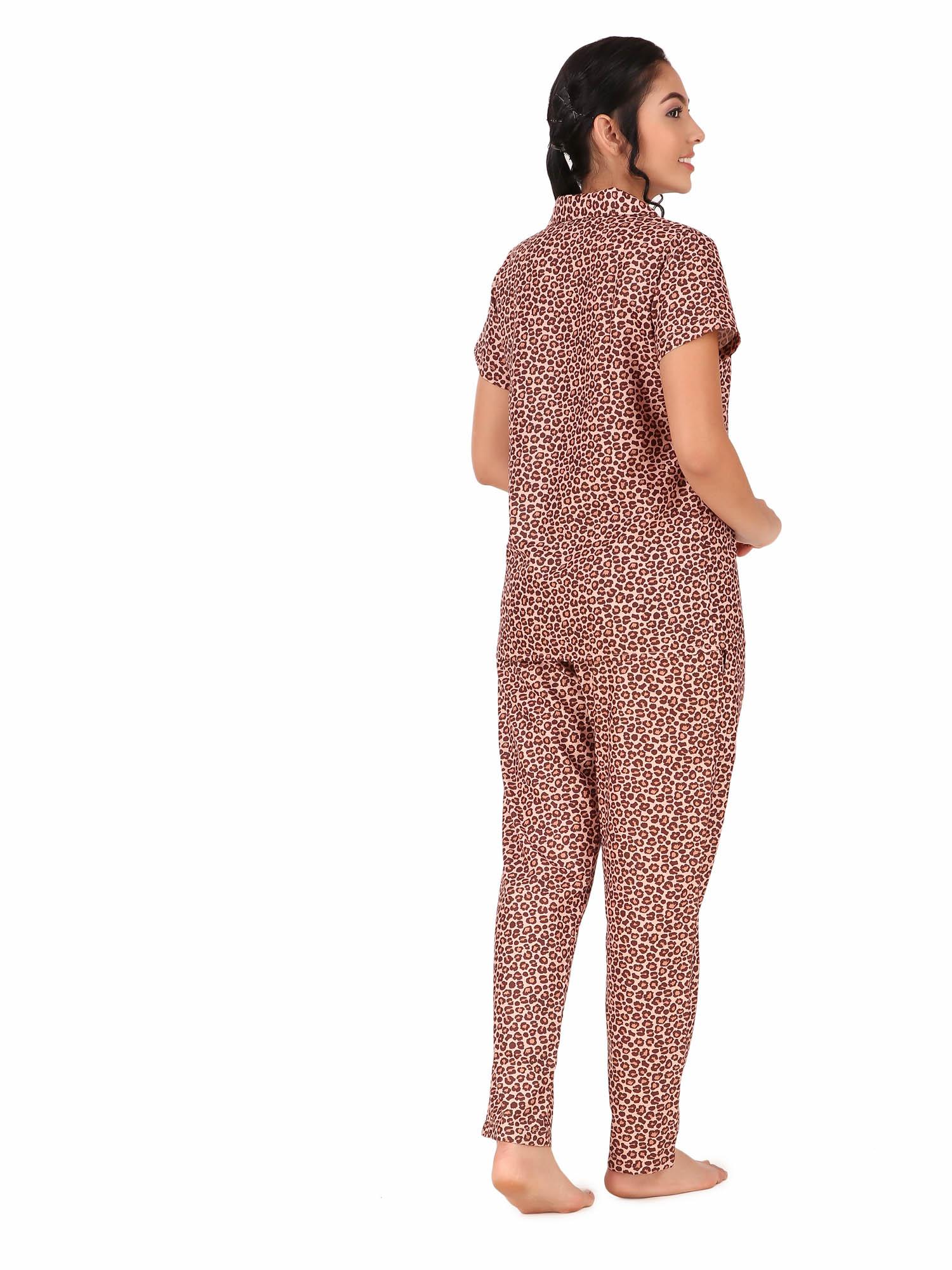 cozmostore animal print button down shirt & pyjama set in nude colour - cotton - 19927390 - Standard Image - 1