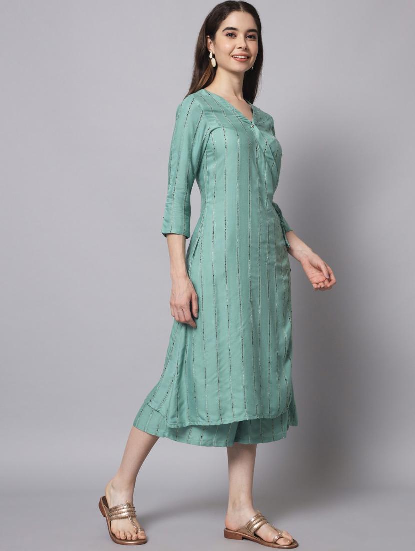 v neck striped kurta palazzo set - 19927646 -  Standard Image - 1