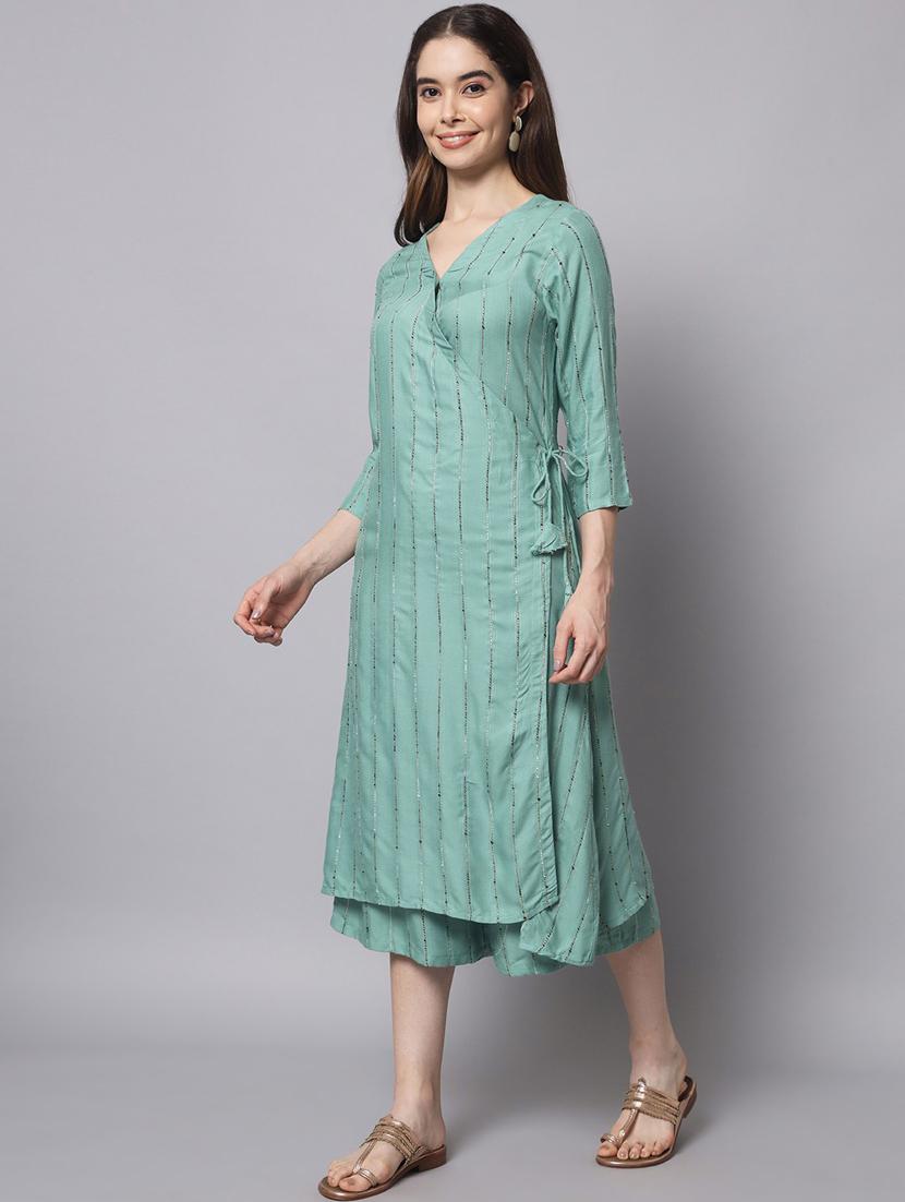v neck striped kurta palazzo set - 19927647 - Standard Image - 1
