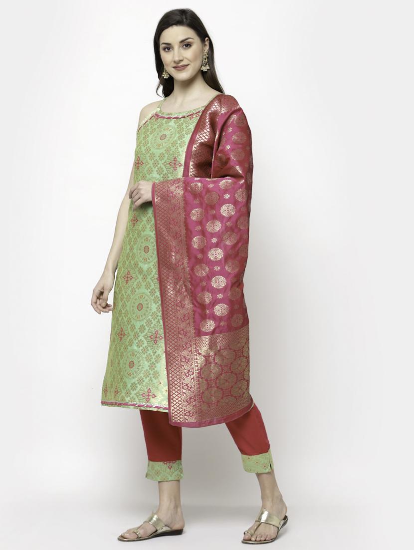round neck brocade kurta pant set - 19927654 - Standard Image - 1