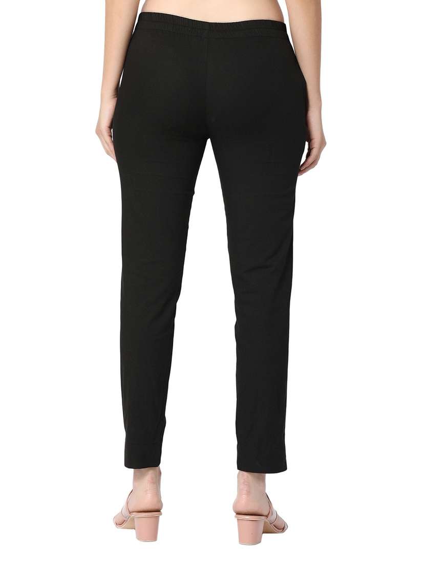 black cotton straight tapered pant - 19937478 -  Standard Image - 1