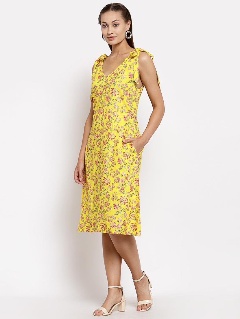 v-neck printed a-line dress - 19937778 - Standard Image - 1