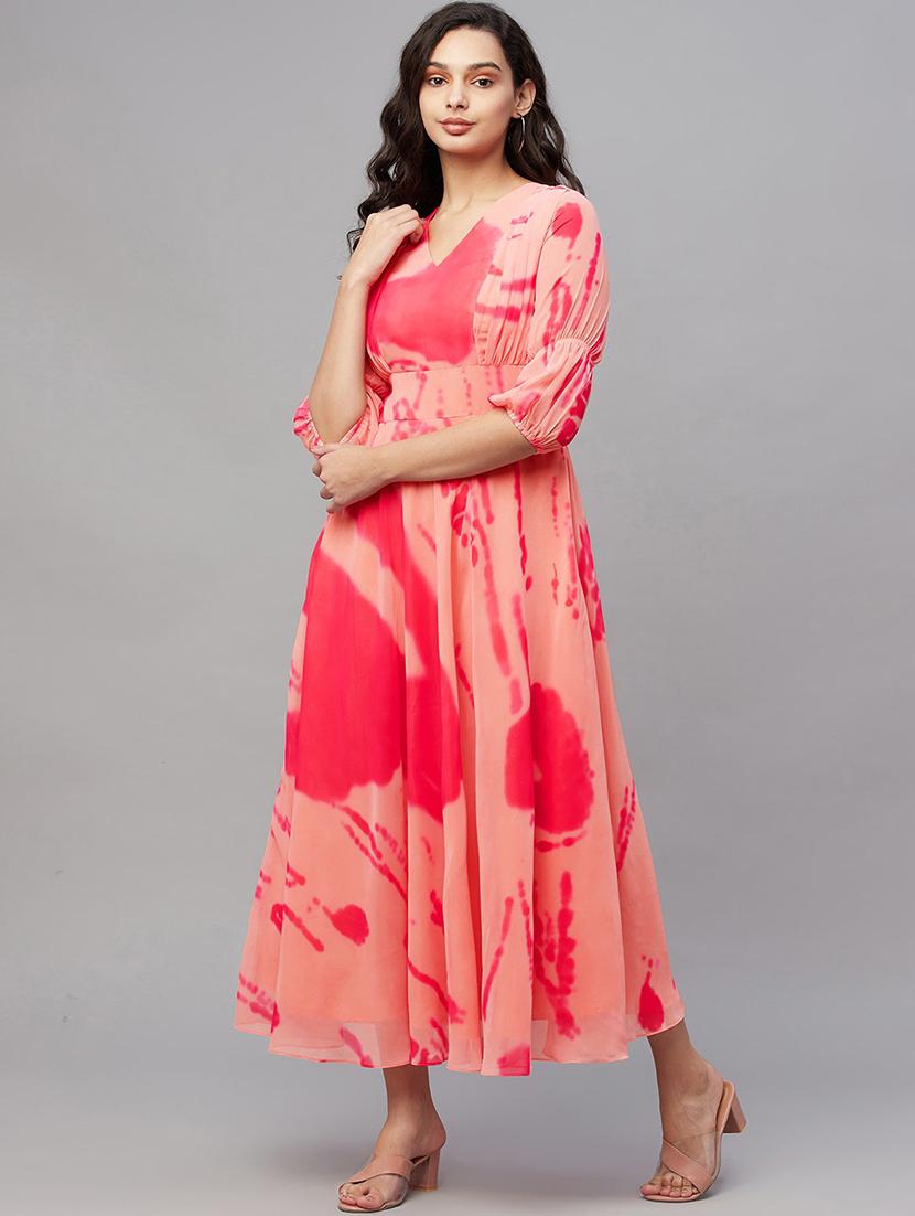 v neck printed fit & flare dress - 19937794 -  Standard Image - 1