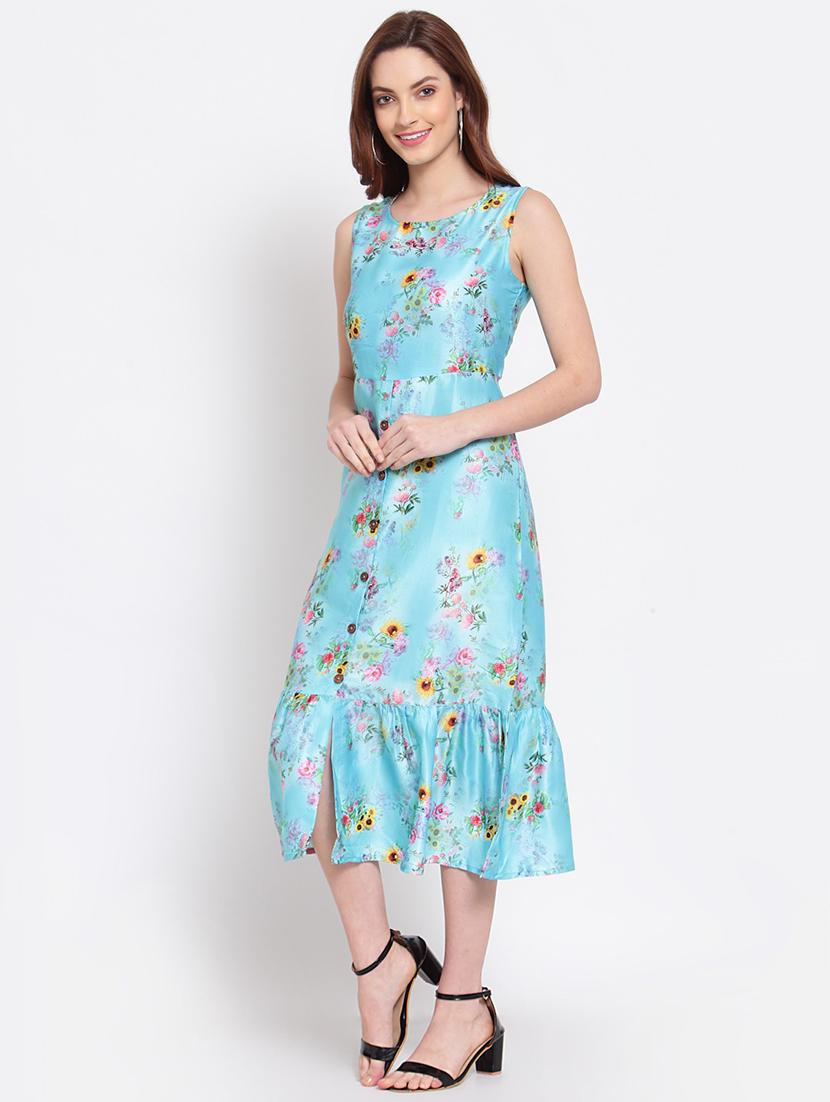 round neck printed fit & flared dress - 19937798 - Standard Image - 1