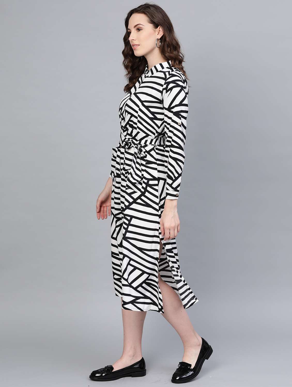 white striped fit & flare dress - 19937799 -  Standard Image - 1
