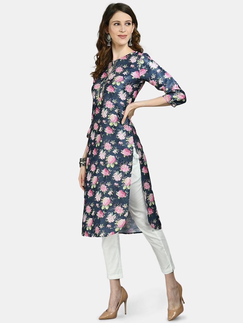 blue printed straight kurta - 19937853 -  Standard Image - 1