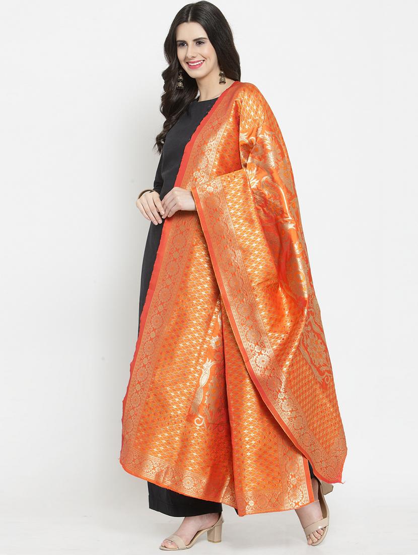 orange art silk dupatta - 19938080 - Standard Image - 1