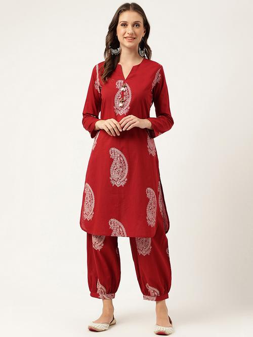 red printed kurta salwar set - 19938152 -  Standard Image - 0