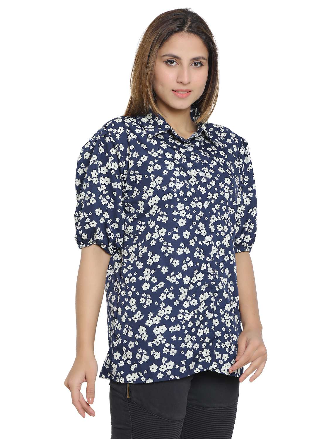 navy blue cotton blend regular shirt - 19938159 -  Standard Image - 1