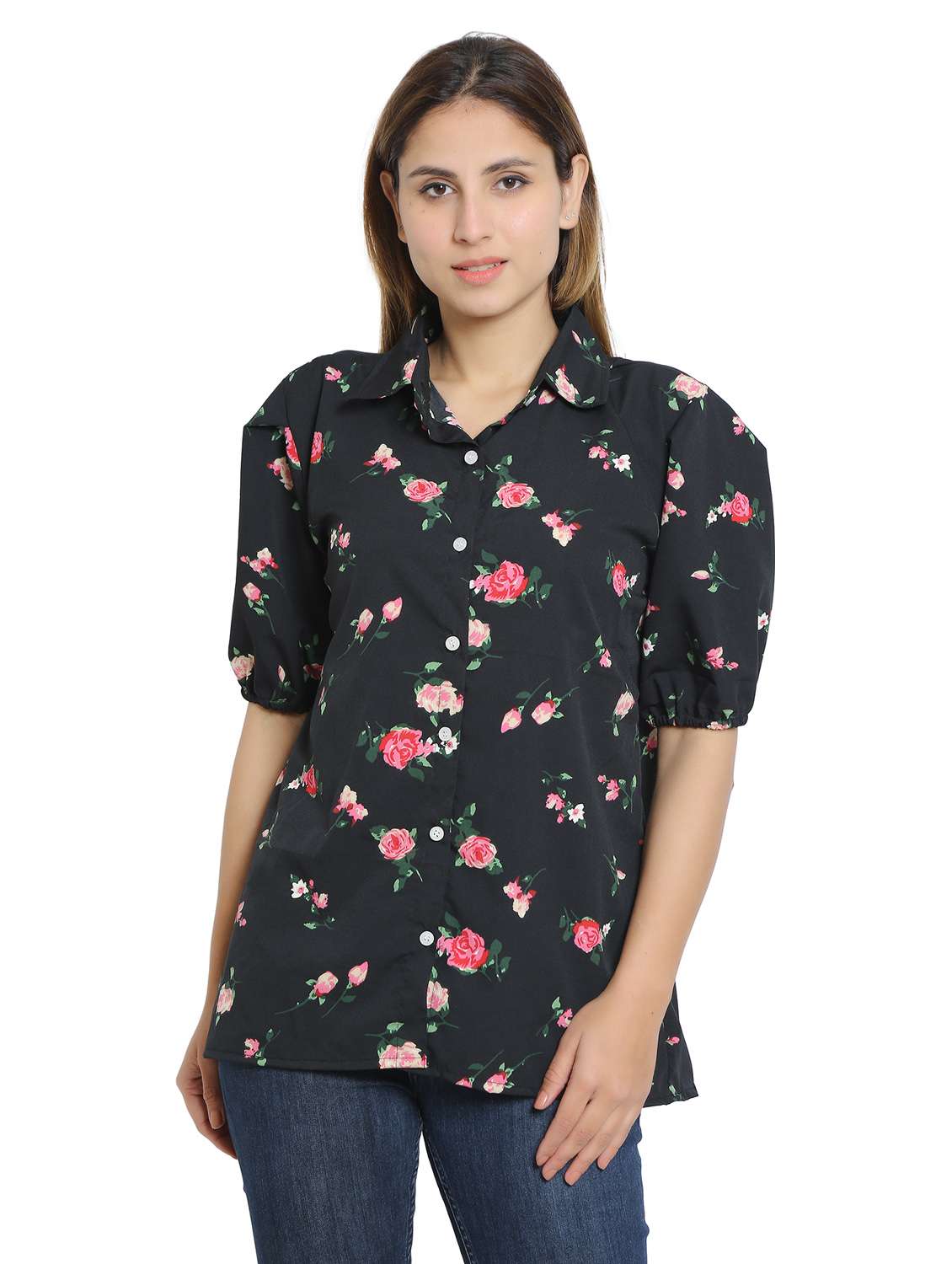 black cotton blend regular shirt