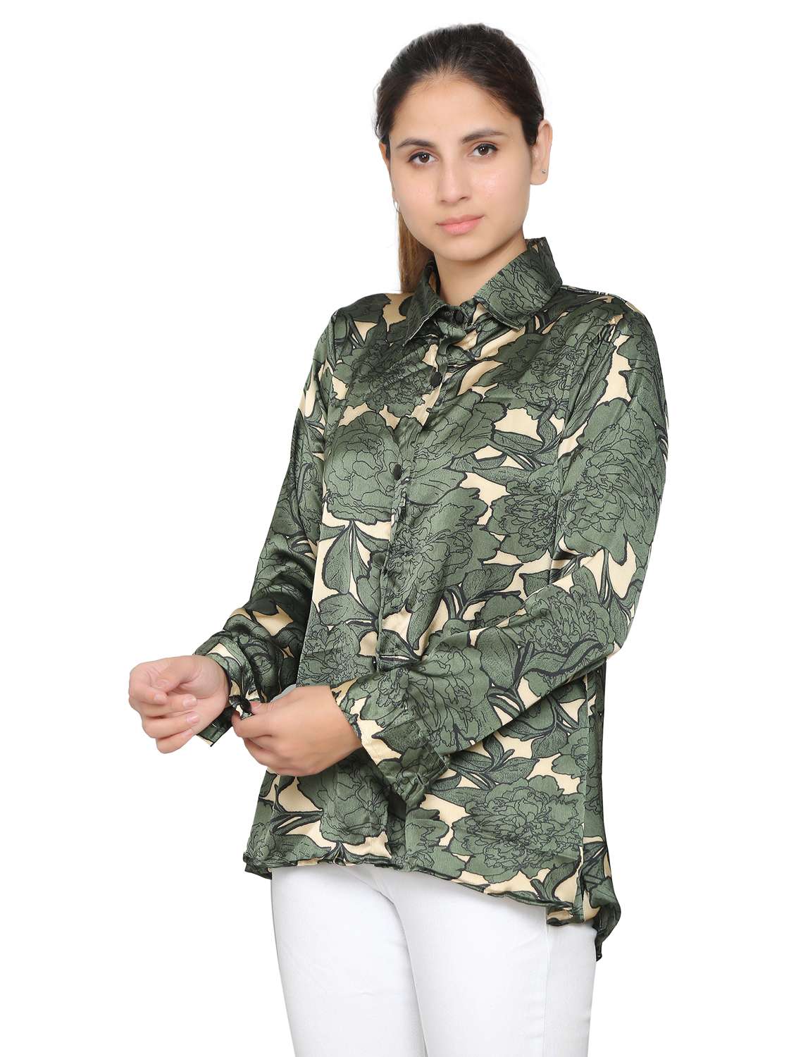 green satin regular shirt - 19938165 - Standard Image - 1