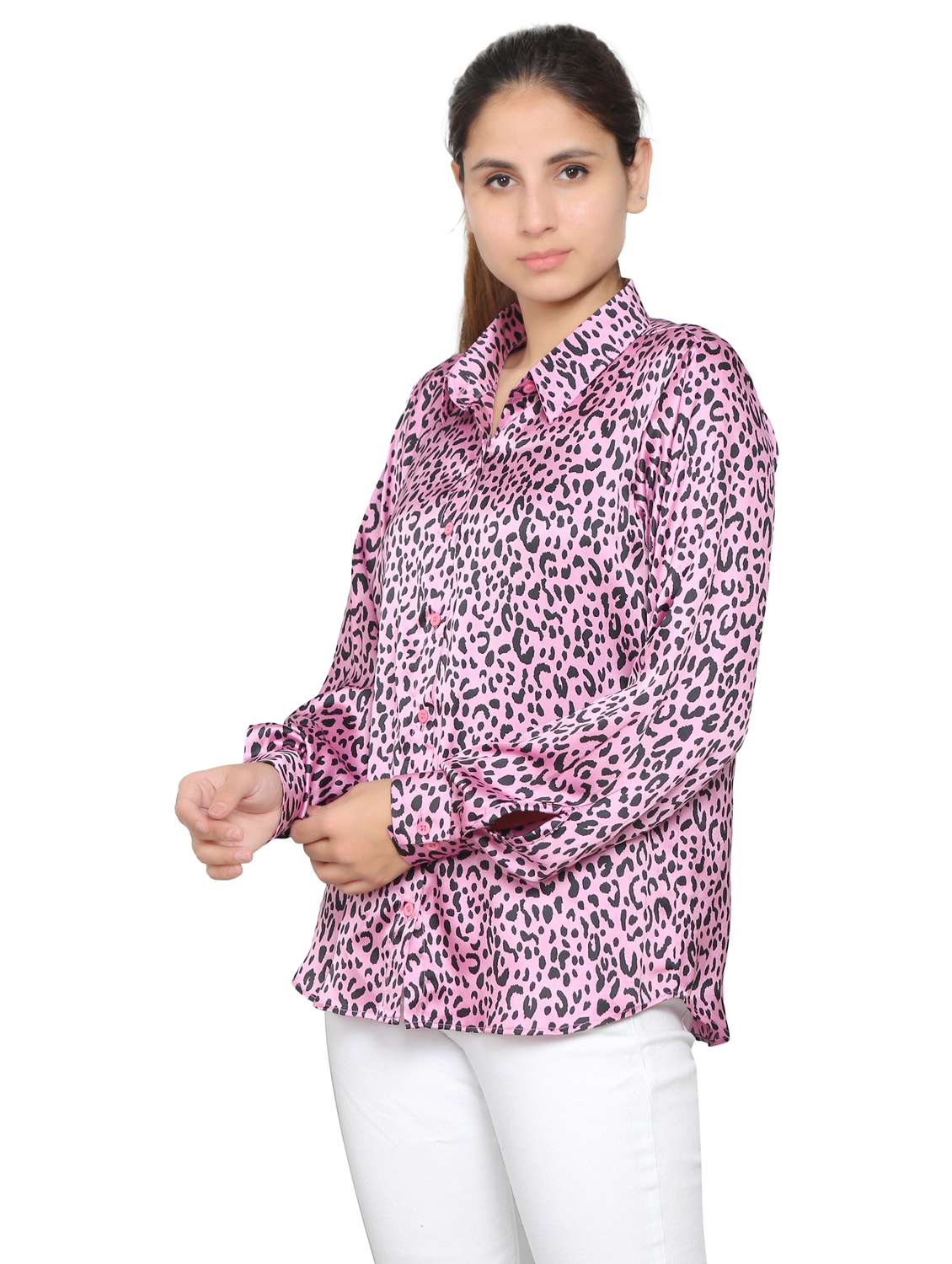 pink satin oversized shirt - 19938166 -  Standard Image - 1