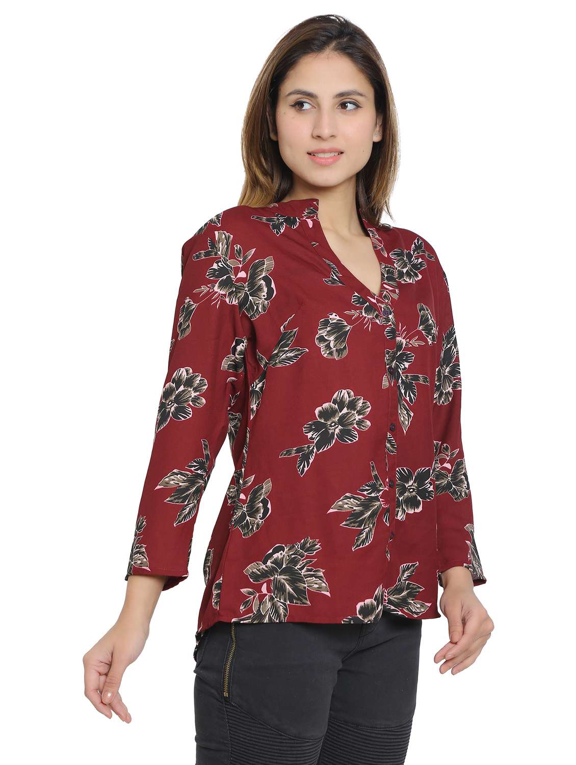 maroon crepe regular shirt - 19938173 -  Standard Image - 1