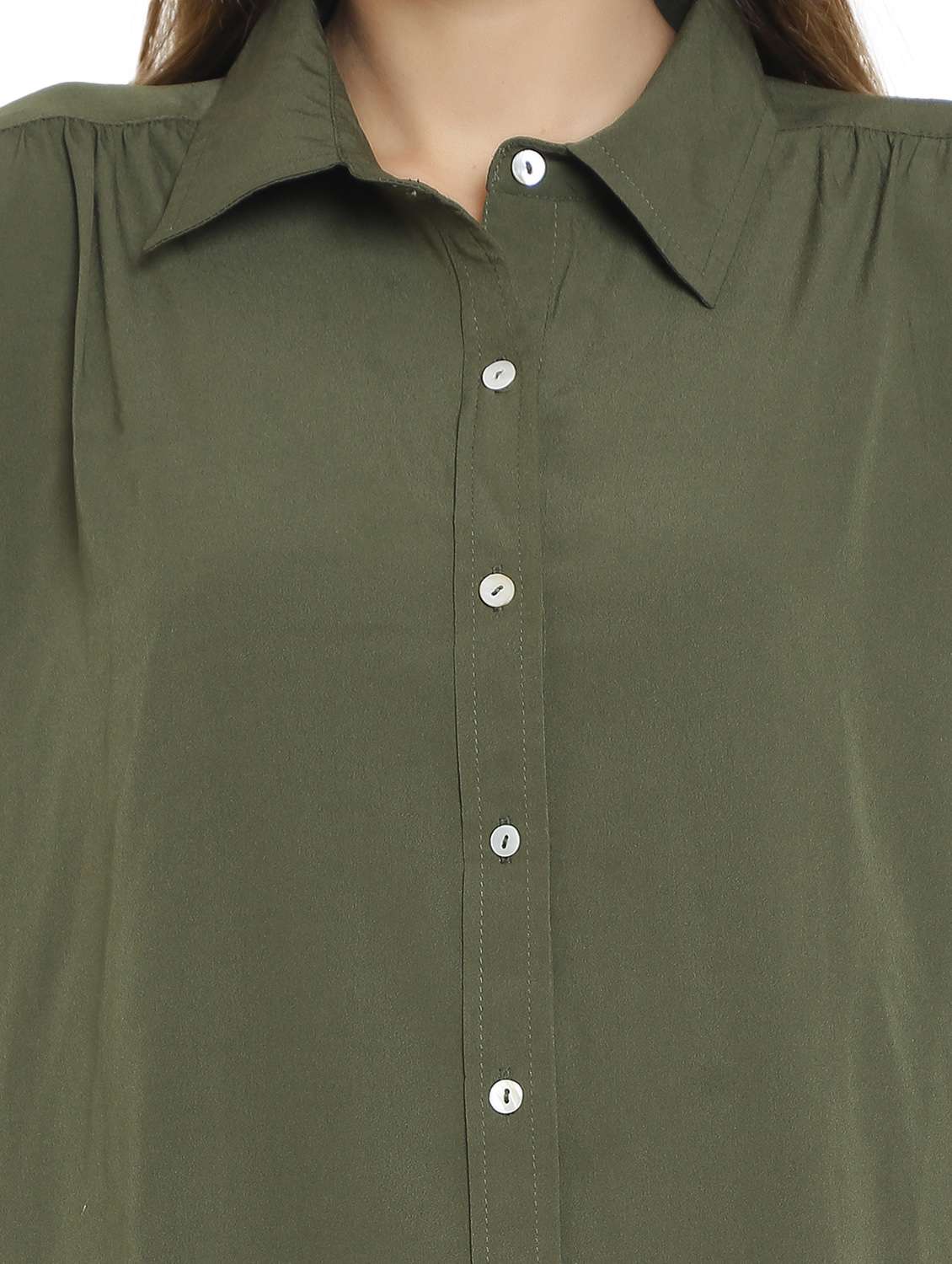olive cotton blend regular shirt - 19938189 -  Standard Image - 4