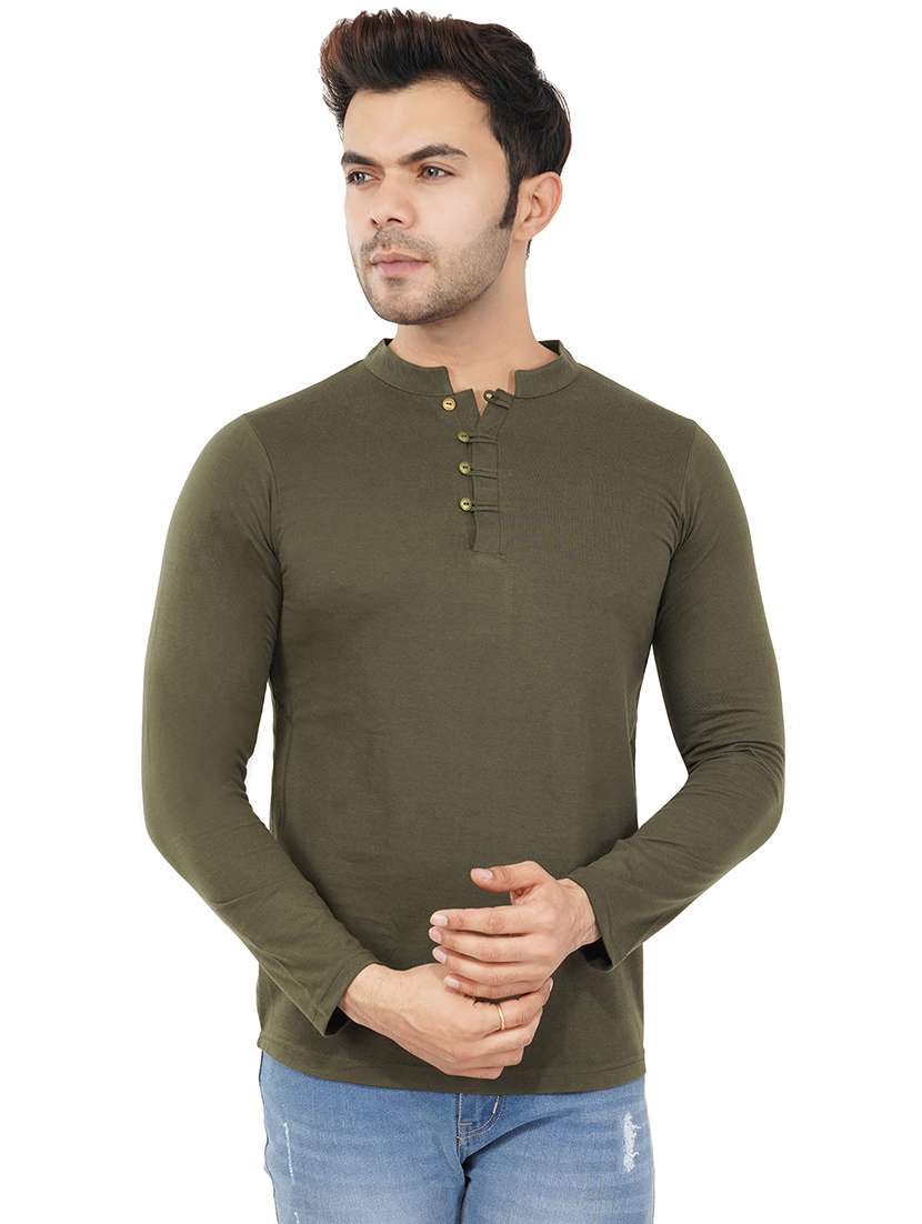 mandarin neck solid regular t-shirt