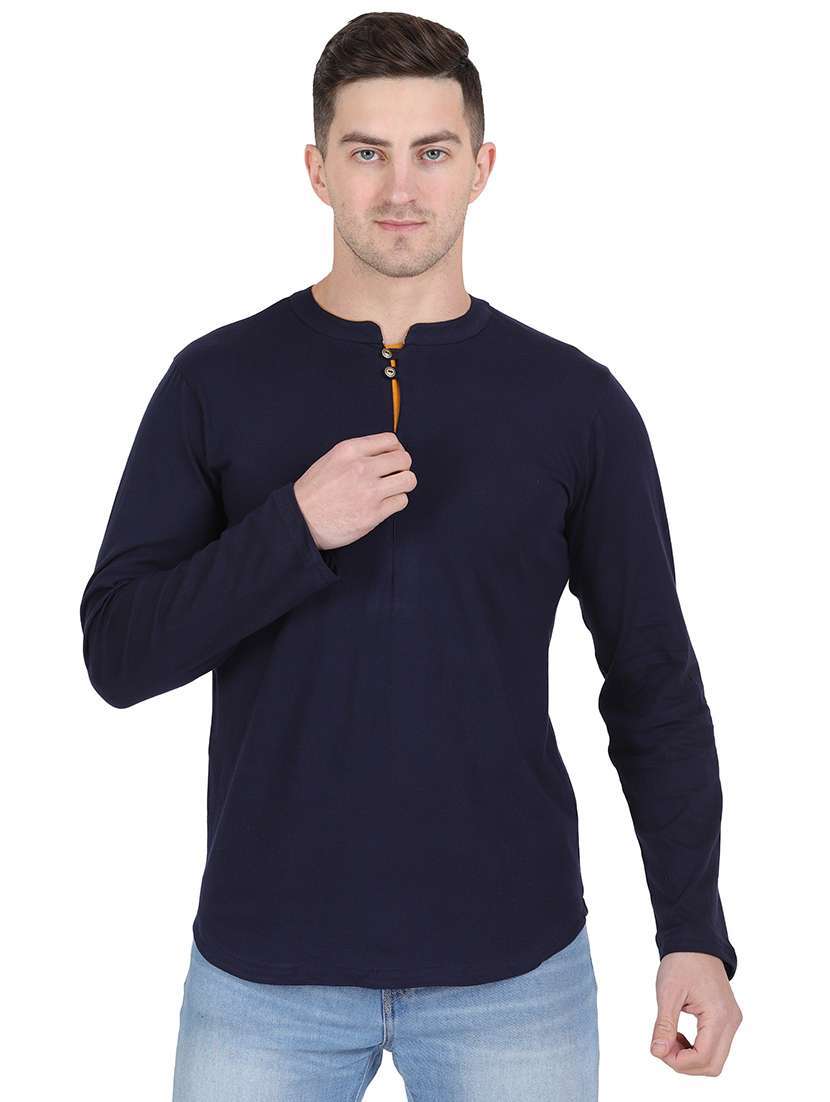 mandarin neck solid regular t-shirt