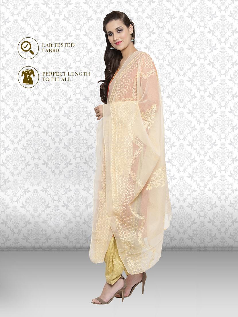 cream self designed embroidered dupatta - 19938503 - Standard Image - 1