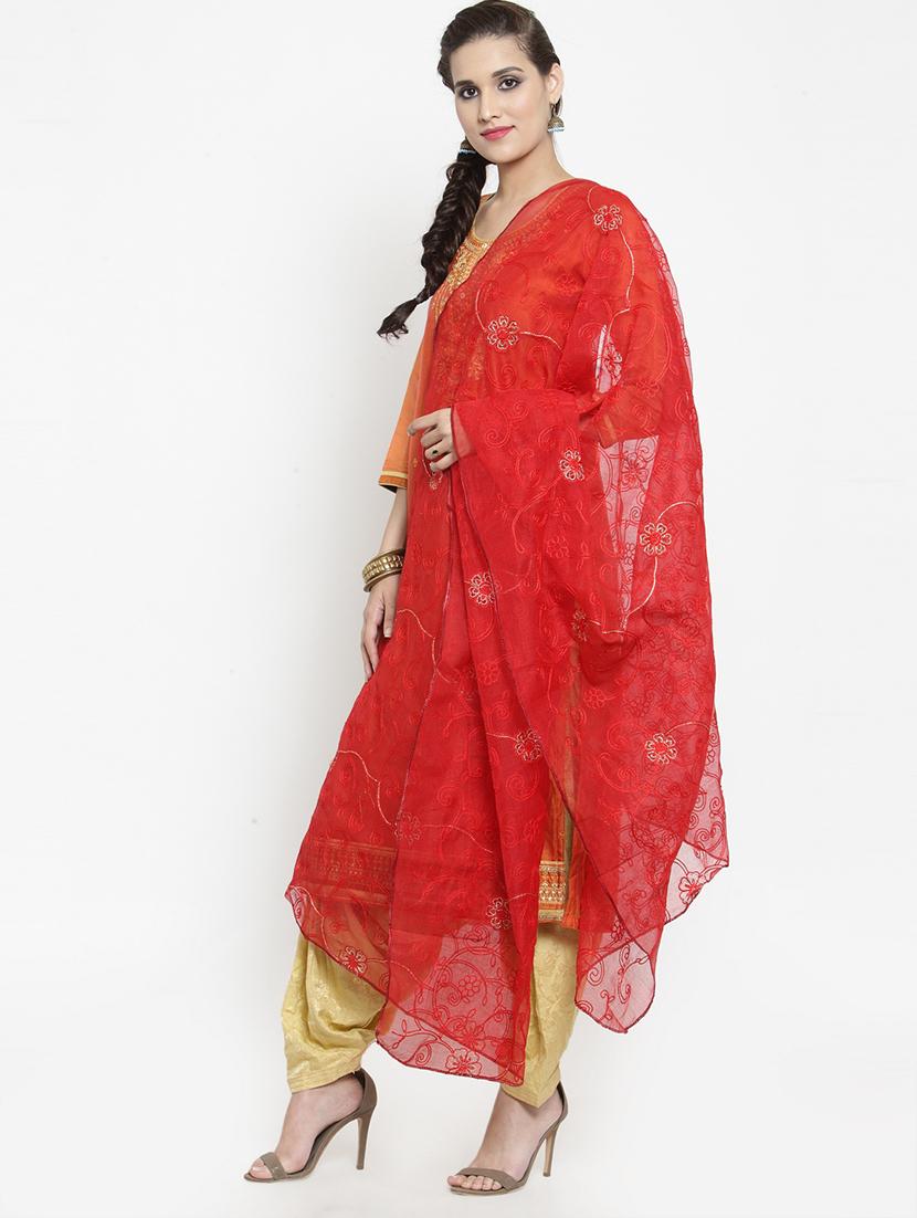 red cotton blend dupatta - 19938505 - Standard Image - 1