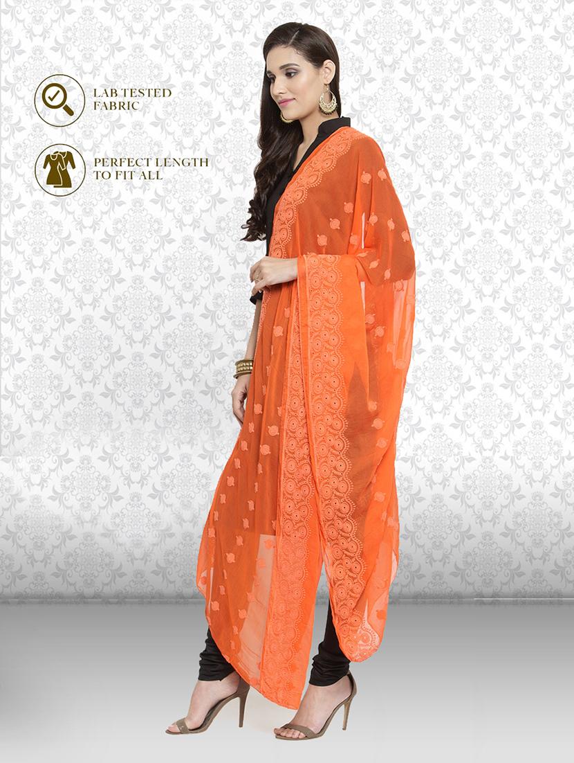 orange self designed embroidered dupatta - 19938520 - Standard Image - 1