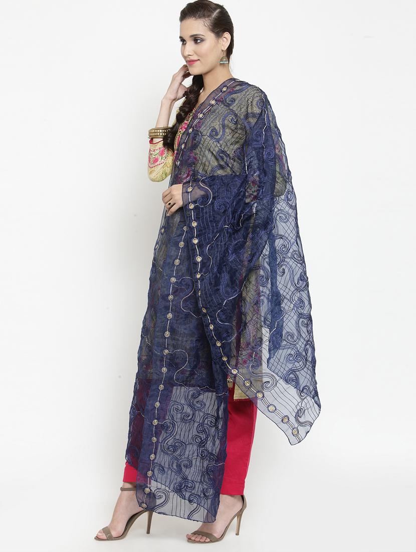 navy blue self designed embroidered dupatta - 19938530 -  Standard Image - 1
