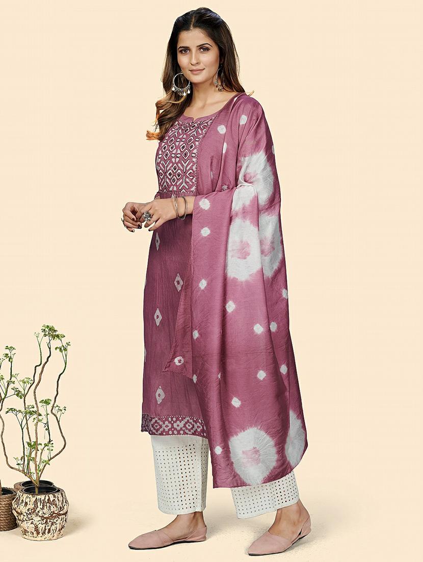 round neck batik printed kurta dupatta set - 19938715 - Standard Image - 1