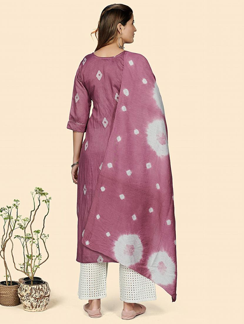 round neck batik printed kurta dupatta set - 19938715 - Standard Image - 4