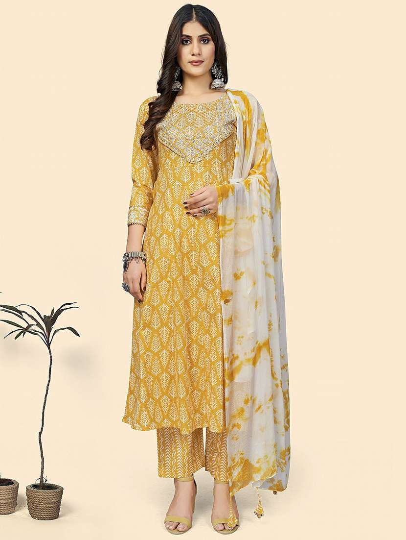 round neck printed kurta dupatta set