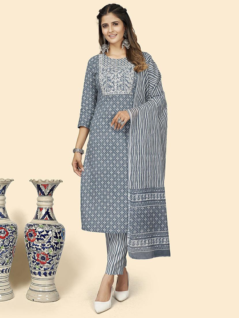 embellished neck printed suit set - 19938757 - Standard Image - 1