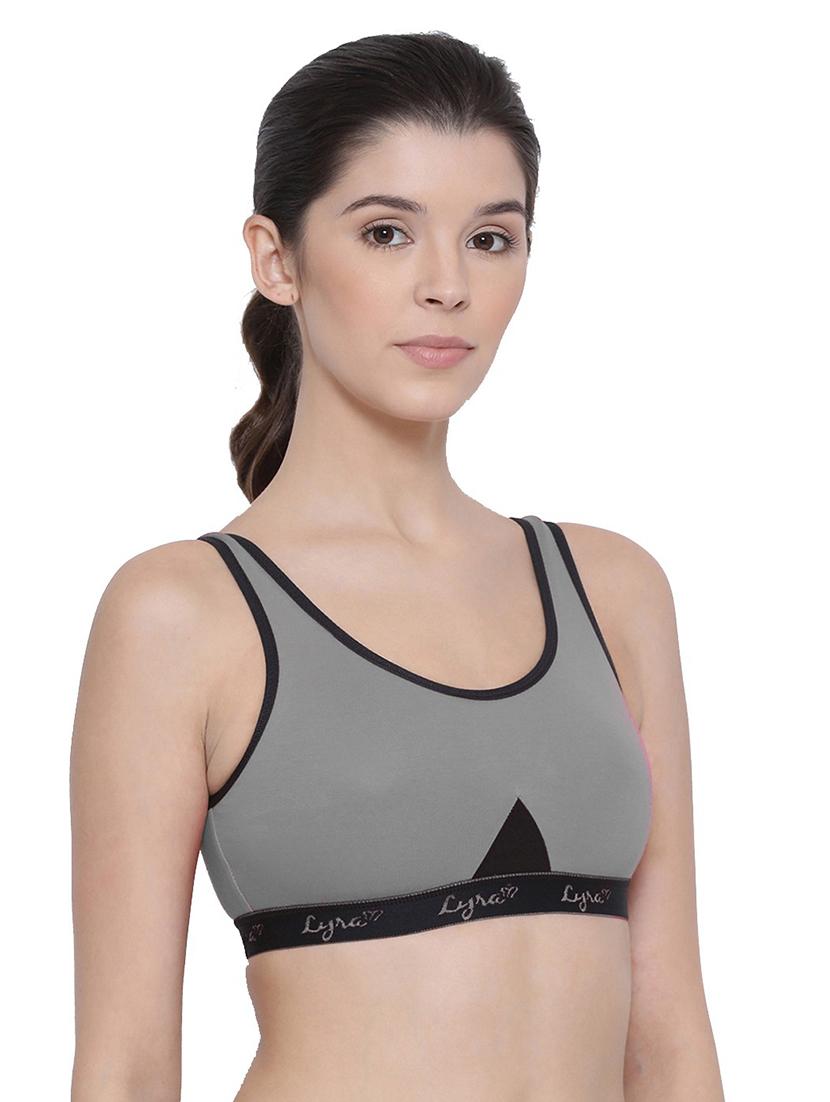 grey cotton blend sports bra - 19938852 -  Standard Image - 1