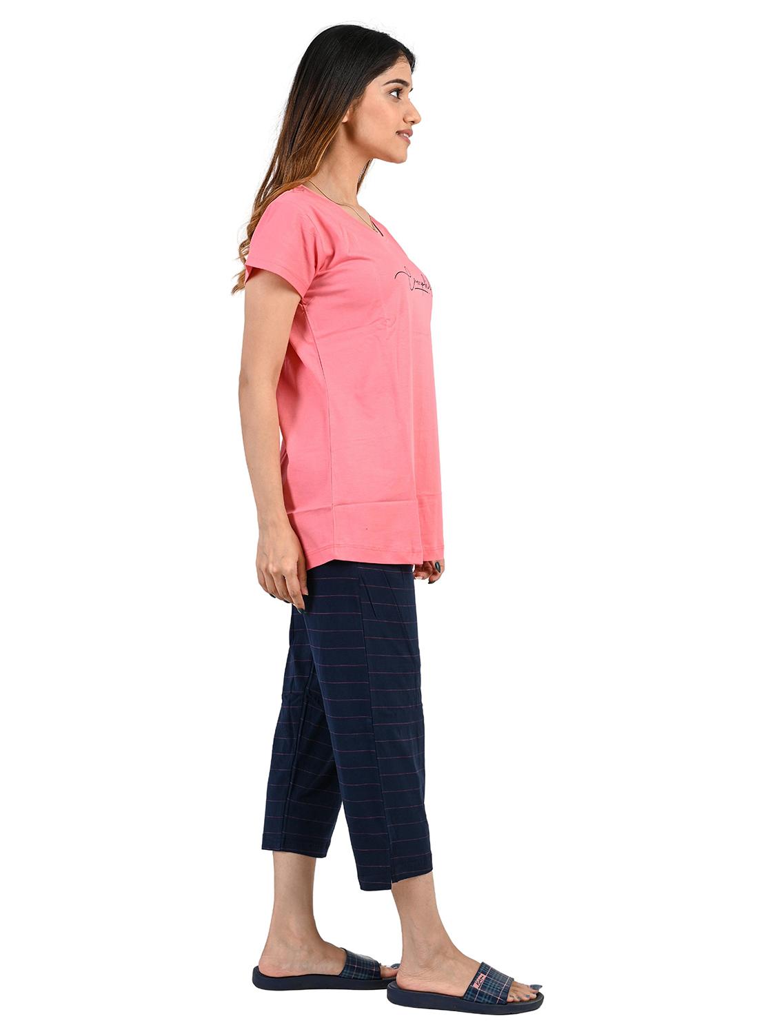 pink printed nightwear capri set - 19940507 -  Standard Image - 1