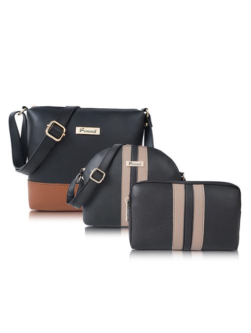 black leatherette (pu) sling bag combo - 19940675 -  Standard Image - 0