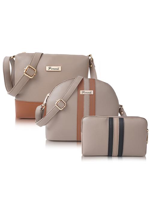 beige leatherette (pu) sling bag combo - 19940676 -  Standard Image - 0