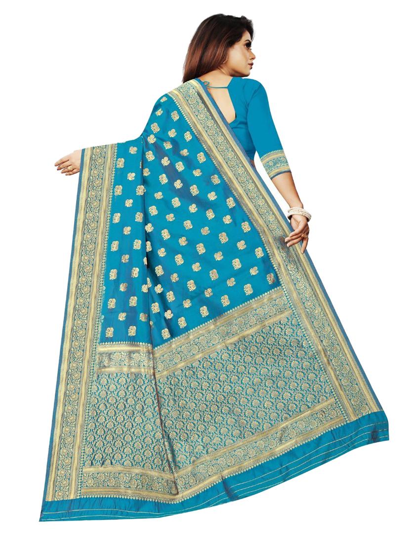 light blue silk blend banarasi saree - 19941184 - Standard Image - 1