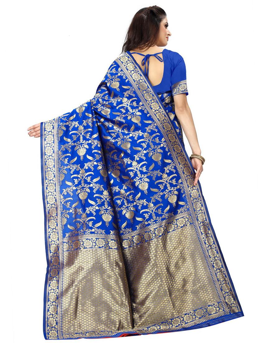 dark blue silk blend banarasi saree - 19941443 -  Standard Image - 1