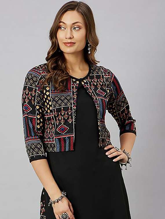 printed kurta palazzo set with jacket  - 19941632 -  Standard Image - 1