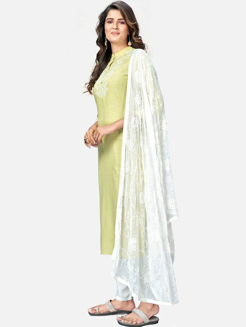 embroidered neck solid kurta dupatta set - 19942629 - Standard Image - 1