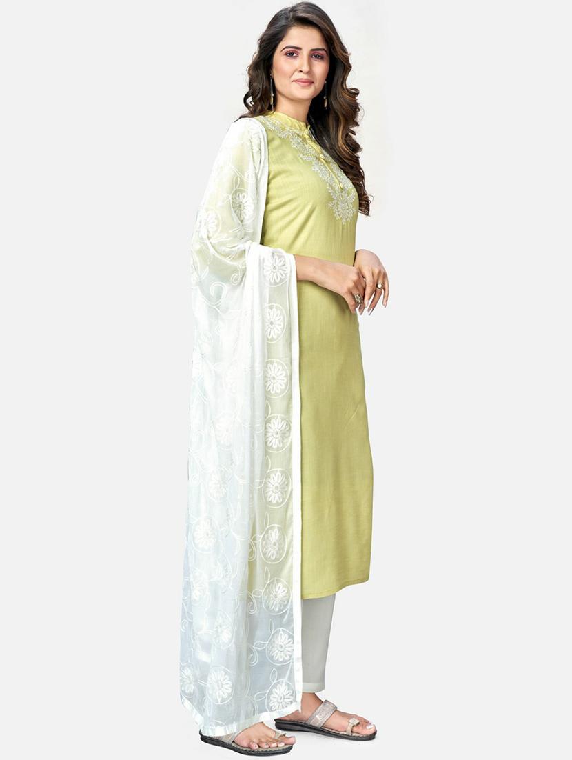 embroidered neck solid kurta dupatta set - 19942631 - Standard Image - 1